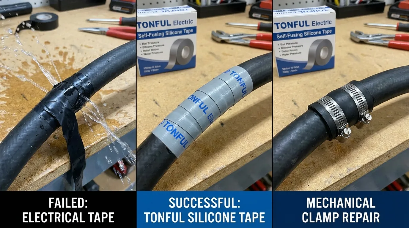 fiberglass self-fusing tape on pressure washer hose emergency patch small leak